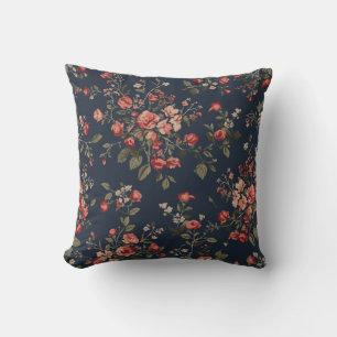 Dunkelblaue Rot-Sage-Cottage-Blumen Kissen