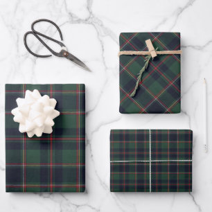 Dunkelblaue, rote, grüne karierte Geschenkpapier Set