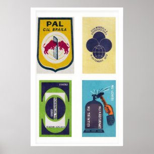 Dunkelblaue rumänische Streichholzschachtel-Etiket Poster