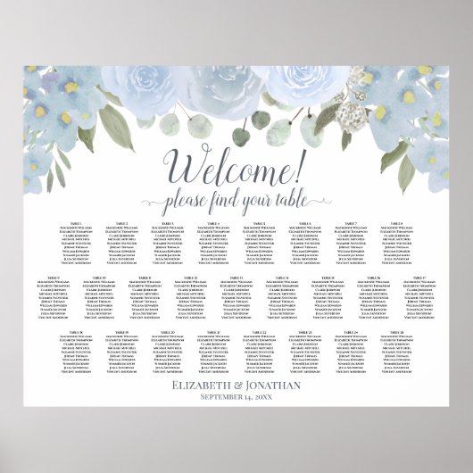 Dunkelblaue rustikale Rose 25 Tabelle Sitzplan Poster (Vorne)