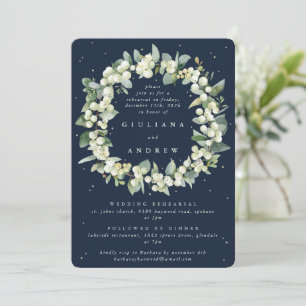 Dunkelblaue Schneebeeren+Eukalyptus-Hochzeitsprobe Einladung