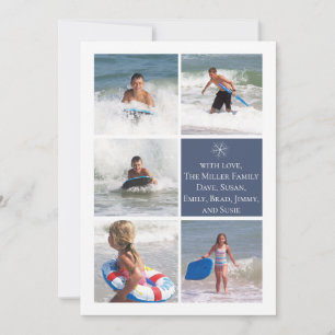 Dunkelblaue Schneeflocke doppelseitige Multi-Foto- Feiertagskarte