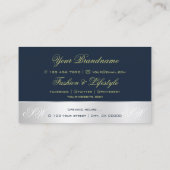 Dunkelblaue Silber Dekor Rose Blume mit Initialen Visitenkarte (Rückseite)