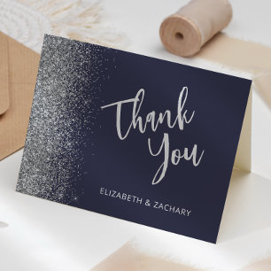 Dunkelblaue Silber-Glitter-Hochzeit Danke Karte