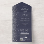 Dunkelblaue Silber-Glitter-QR-Code-Hochzeit All In One Einladung (Innen Boden)