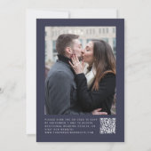 Dunkelblaue Silber-Glitzer-Foto QR-Code Hochzeit Einladung (Rückseite)