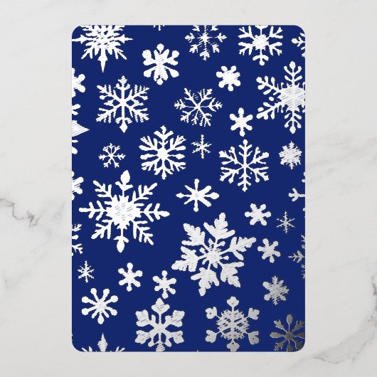 Dunkelblaue Silber-Schneeflocke-Ferienkarte Folieneinladung (Vorderseite)
