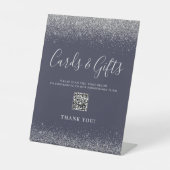 Dunkelblaue Silberhochzeitkarten geben QR-Code Sockelschild (Vorderseite)