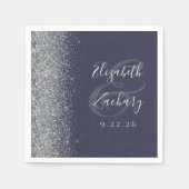 Dunkelblaue Silbermedaille Glitzer Hochzeit Serviette (Vorderseite)