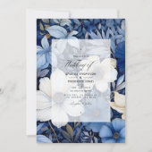 Dunkelblaue, silberne und weiße Blumenhochzeit Einladung (Vorderseite)