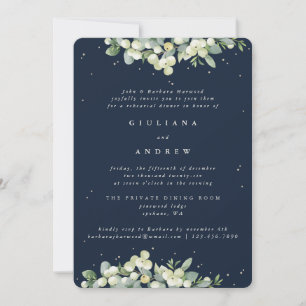 Dunkelblaue Snowberry+Eukalyptus Hochzeitsprobe Einladung