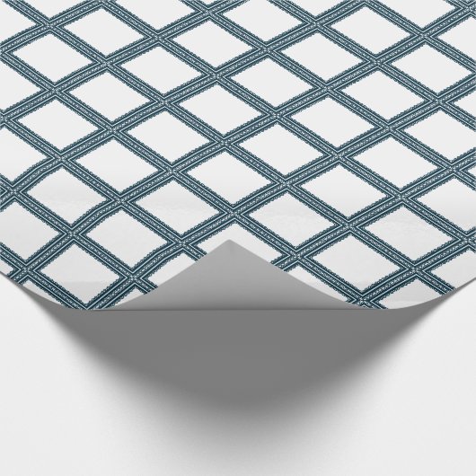 Dunkelblaue Spitzen-Windows-Quadrate auf Weiß Geschenkpapier (Ecke)