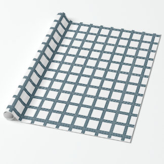 Dunkelblaue Spitzen-Windows-Quadrate auf Weiß Geschenkpapier