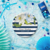 Dunkelblaue Streifen & Blume Moderne Blumenhochzei Pappteller (Party)