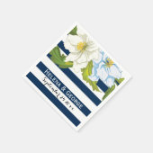 Dunkelblaue Streifen & Blume Moderne Blumenhochzei Serviette (Ecke)