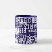 Dunkelblaue Tasse mit Namen überall wiederholt (Zentrum)
