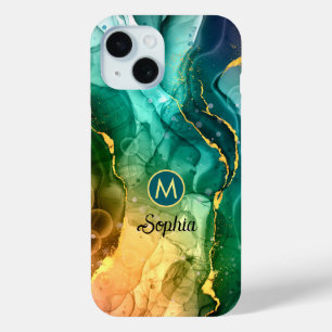 Dunkelblaue Teal Gelbe Grüne Flüssige Tinte, Monog Case-Mate iPhone Hülle