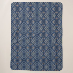 Dunkelblaue Tie Dye herkömmliches Muster Stil Sherpadecke