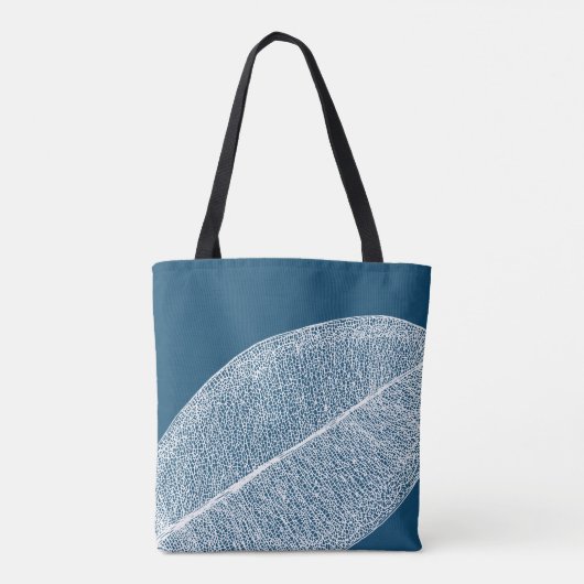 Dunkelblaue Tote-Tasche aus weißem Leaf-Grid-Illus Tasche (Rückseite)