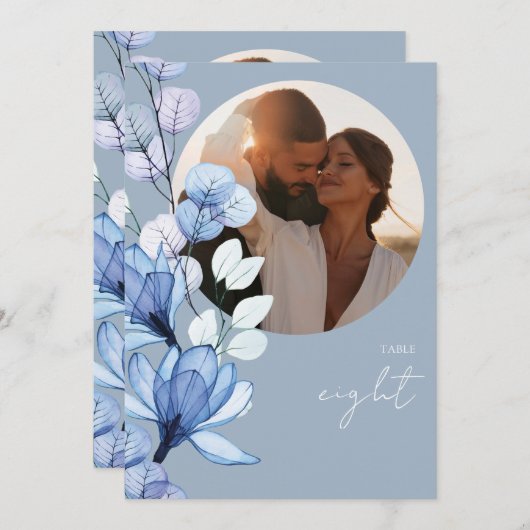 Dunkelblaue transparente Blumendatentabelle Einladung (Vorne/Hinten)