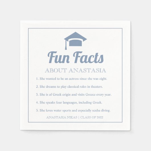 Dunkelblaue Typografie Fun Facts Graduierung Serviette (Vorderseite)