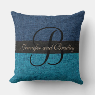 Dunkelblaue und blaue, elegante Monogram-Hochzeit Kissen
