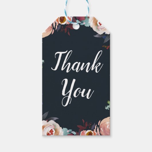 Dunkelblaue und blütenfarbene Pink-Wasserfarben-Bl Geschenkanhänger (Vorderseite)