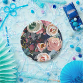Dunkelblaue und blütenfarbene Pink-Wasserfarben-Bl Pappteller (Party)