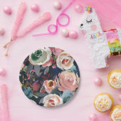 Dunkelblaue und blütenfarbene Pink-Wasserfarben-Bl Pappteller (Party)