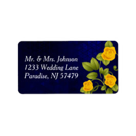 Dunkelblaue und gelbe Rosenhochzeit Adressaufkleber