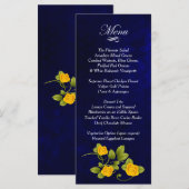 Dunkelblaue und gelbe Rosenhochzeit Menükarte (Vorne/Hinten)