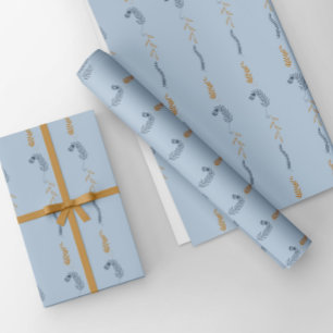 Dunkelblaue und goldene florale Doodles in Blau Geschenkpapier Set