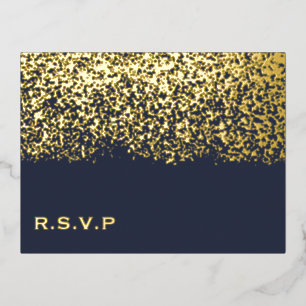Dunkelblaue und goldene Folien-Hochzeits-RSVP Folien Feiertagspostkarte