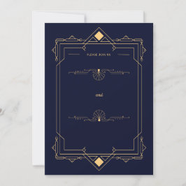 Dunkelblaue und goldene Hochzeitseinladung im Art Einladung