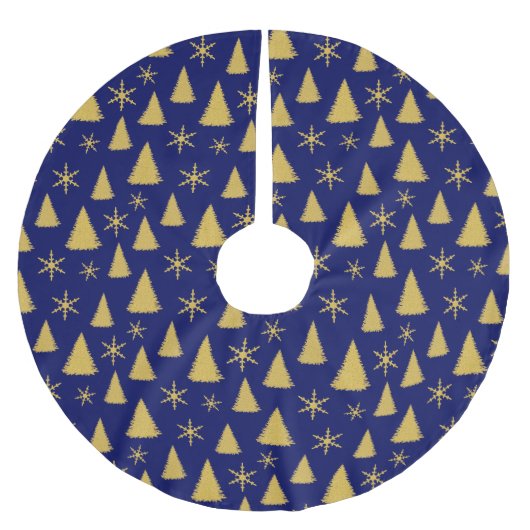 Dunkelblaue und goldene Weihnachtsbaummuster Polyester Weihnachtsbaumdecke (Vorderseite)