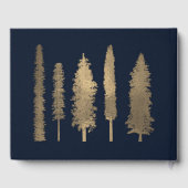 Dunkelblaue und goldfarbene Waldbaumen Hochzeiten Gästebuch (Rückseite)