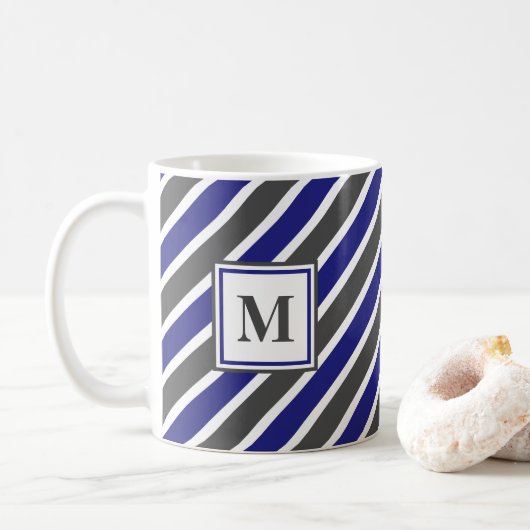 Dunkelblaue und graue Streifen Kaffeetasse (Mit Donut)