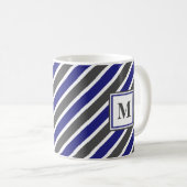 Dunkelblaue und graue Streifen Kaffeetasse (VorderseiteRechts)