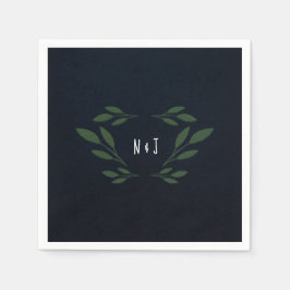 Dunkelblaue und grüne Blätter Grüne Rustikale Hoch Serviette