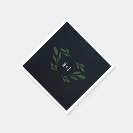 Dunkelblaue und grüne Blätter Grüne Rustikale Hoch Serviette (Ecke)