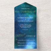 Dunkelblaue und grüne Galaxie-Hochzeit All In One Einladung (Innen Boden)