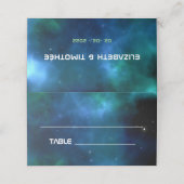 Dunkelblaue und grüne Galaxie-Hochzeit Platzkarte (Außenseite Aufgefaltet)