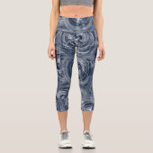 Dunkelblaue und hübsche wirbelnde Batik Capri Leggings (Vorderseite)