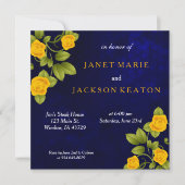 Dunkelblaue und marigold Yellow Rose Blume Wedding Einladung (Vorderseite)