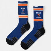 Dunkelblaue und orange Crew Socken (Links)