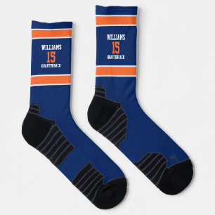 Dunkelblaue und orange Crew Socken