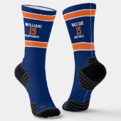 Dunkelblaue und orange Crew Socken (Gewinkelt)
