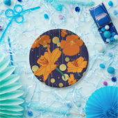 DUNKELBLAUE UND ORANGEFARBENE BLUMEN PAPPTELLER (Party)