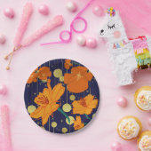 DUNKELBLAUE UND ORANGEFARBENE BLUMEN PAPPTELLER (Party)