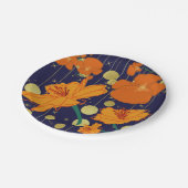 DUNKELBLAUE UND ORANGEFARBENE BLUMEN PAPPTELLER (Schrägansicht)